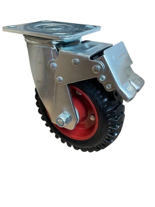 Otočné pojezdové kolo s brzdou d160/150kg, černá guma, kuličkové ložisko