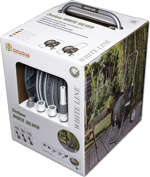 BRADAS Pojízdný vozík s hadicí s příslušenstvím WHITE SILVER 1/2" 20m