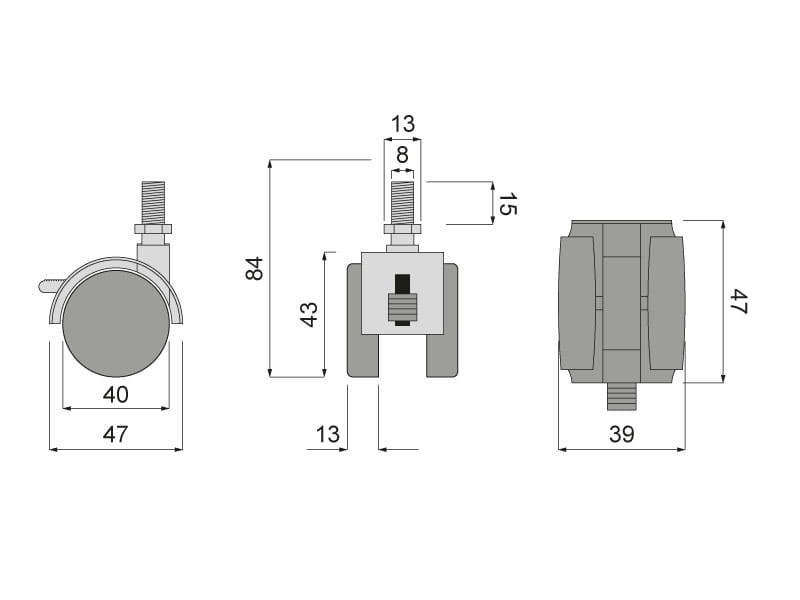 Kolečko otočné d40 s čepem M8 a brzdou