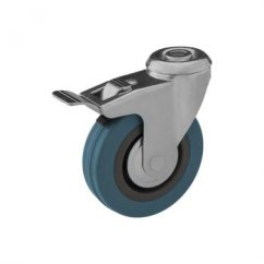 Otočné pojezdové kolo s brzdou d50/35kg, šedý kaučuk, kluzné ložisko, s dírou pro čep