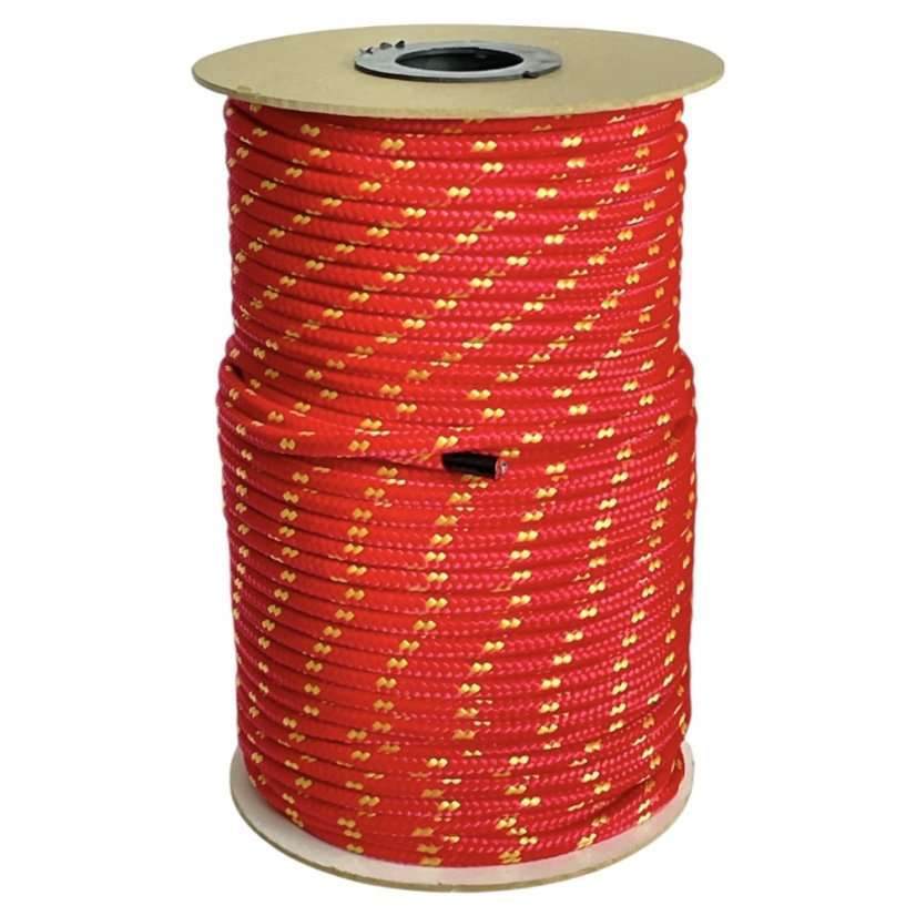 PPF 8 Polypropylenové lano pletené s jádrem - průměr 8mm, 100 metrů červené