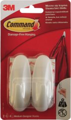 3M Command Designový oválný plastový lepicí háček střední 2ks, lepicí pásky 4ks