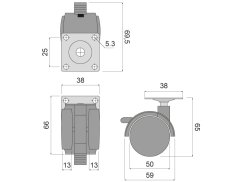 Kolečko otočné d50 s montážní deskou a brzdou