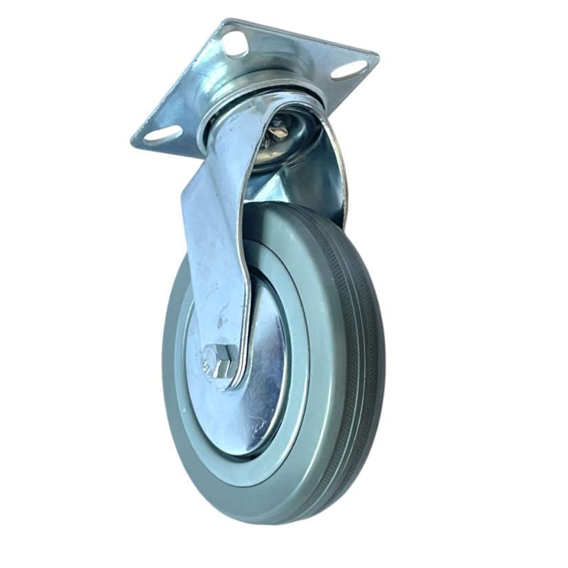 Otočné pojezdové kolo d125/80kg, šedý kaučuk, kluzné ložisko