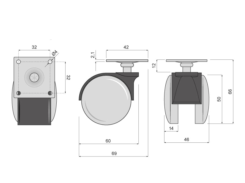 Kolečko otočné d50 s montážní deskou
