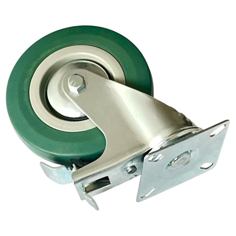 Otočné pojezdové kolo s brzdou d125/80kg, šedý kaučuk, kluzné ložisko