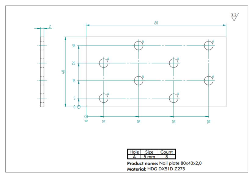 PP1 Destička perforovaná 40x80x2mm tesařská spojka děrovaná pozinkovaná CE