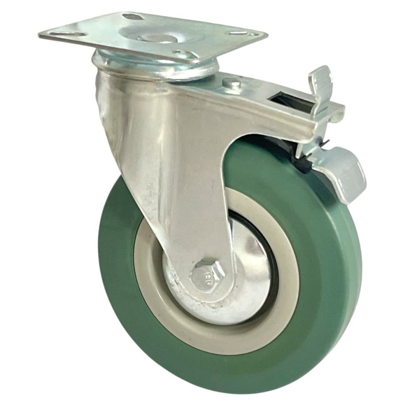 Otočné pojezdové kolo s brzdou d125/80kg, šedý kaučuk, kluzné ložisko