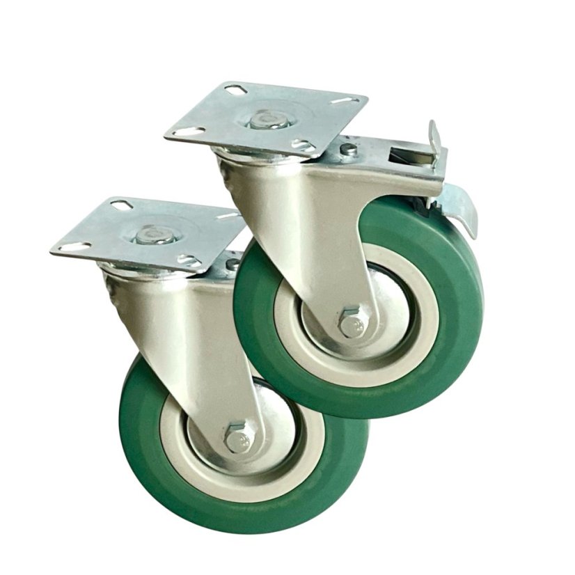 Otočné pojezdové kolo s brzdou d125/80kg, šedý kaučuk, kluzné ložisko