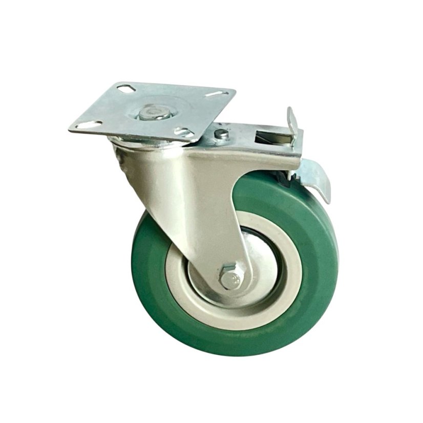 Otočné pojezdové kolo s brzdou d125/80kg, šedý kaučuk, kluzné ložisko