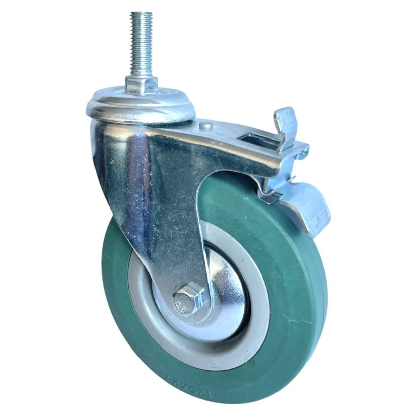 Otočné pojezdové kolo s brzdou d125/80kg, šedý kaučuk, kluzné ložisko, čep M12