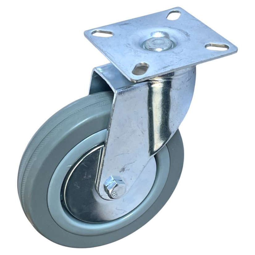 Otočné pojezdové kolo d125/80kg, šedý kaučuk, kluzné ložisko