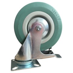 Otočné pojezdové kolo s brzdou d125/80kg, šedý kaučuk, kluzné ložisko