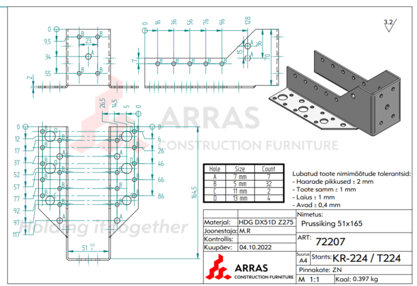 Trámová botka otevřená WB50-165 50x165x2.0mm