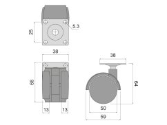 Kółko obrotowe fi50 z blaszką 38x38
