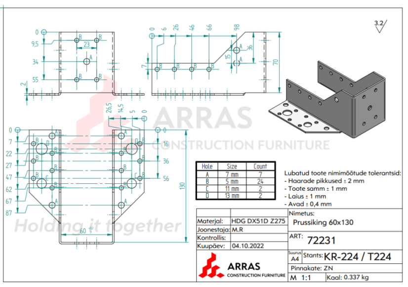 Trámová botka otevřená WB15 / WB60 60x130x2mm