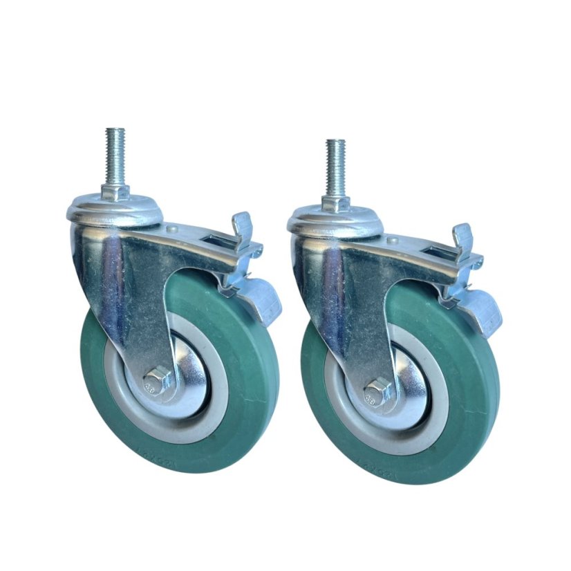 Otočné pojezdové kolo s brzdou d125/80kg, šedý kaučuk, kluzné ložisko, čep M12