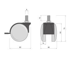 Kolečko otočné d50 s čepem M8 a brzdou