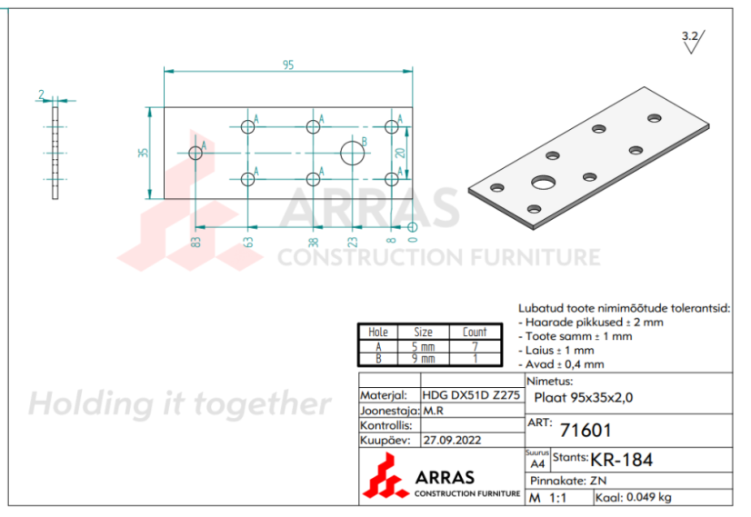 LP1 Spojka plochá destička 35x95x2mm