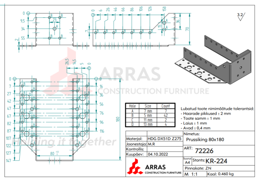 Trámová botka otevřená WB80-180 80x180x2.0mm