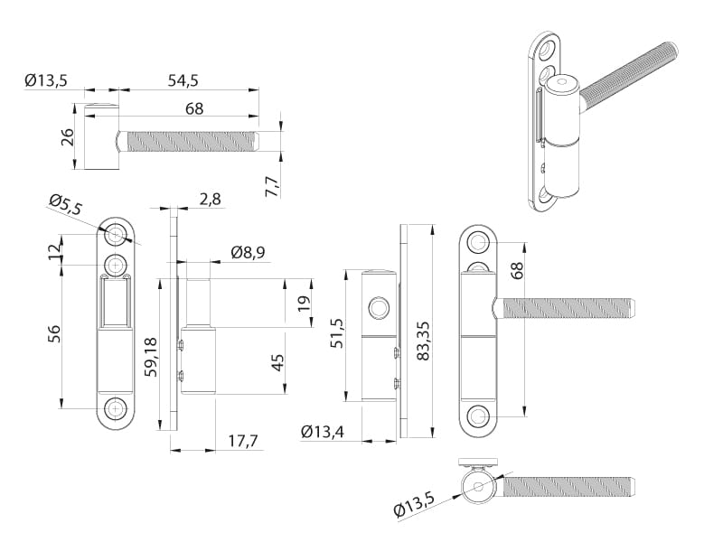 Dveřní závěs k přišroubování na zárubně