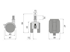 Kolečko otočné d40 s čepem M8 a brzdou